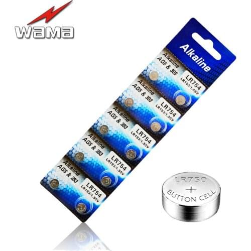 40x Wama AG5 Alkaline Batteries LR48 L750 LR754 393 SR754 193 398A Button Coin Cell Battery Electronic Products Drop shipping