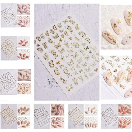 50pcs Holographic Butterfly Shining Laser Design Nail Art Adhesive Sticker Decal Decoration for Gel Nail Polish Manicure