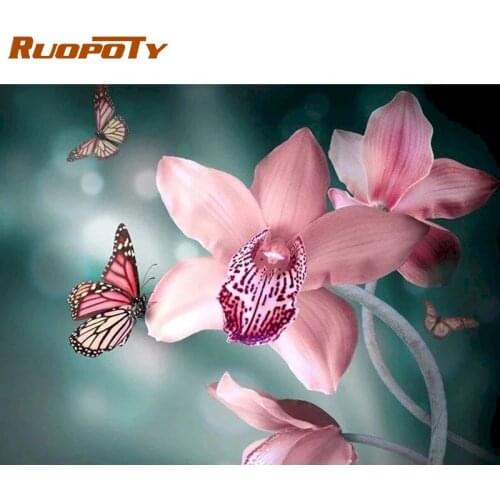 Diamond Painting Full Square DIY Mosaic Picture Picture of Rhinestone For Living Room Home Decor Butterfly Cymbidium Flower