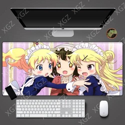 XGZ Cute Anime Girl Desktop Setup Large Mouse Pad Computer Mousepad Anti-slip Natural Rubber with Locking Edge Gaming Mouse Mat