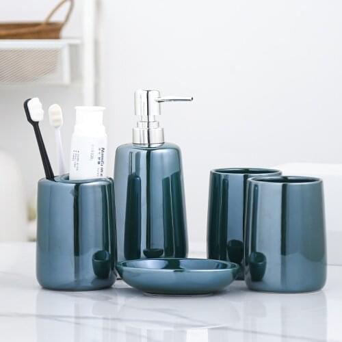 Household Five-piece Set bathroom soap dish mouthwash cup toothbrush cup lotion bottle set hotel bathroom toiletries CN(Origin)