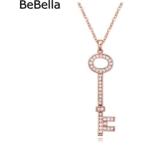 BeBella Key Pendant Necklace With High Quality Cubic Zirconia Stone Micro Pave Setting For Fashion Girls Women Gift