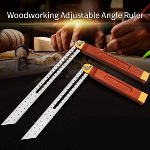 Woodworking Angle Ruler Mahogany Handle Adjustable Angle Ruler 360 Degree Rotation High Precision Stainless Steel Measuring Tool