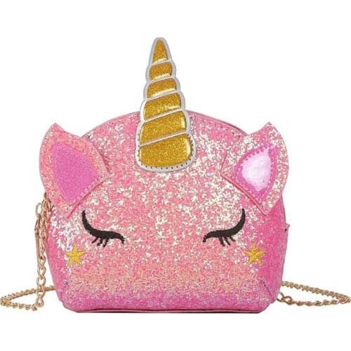 Children Unicorn Shoulder Bag Girls Crossbody Cute Animal Cartoon Outfit PU Leather Children Girls Handbag Round Zipper