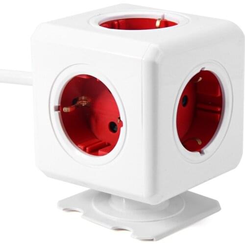 Extended PowerCube Socket EU DE Plug 5 Outlets Adapter with 1.5m / 3m Cable Extension Adapter Multi Switched Socket