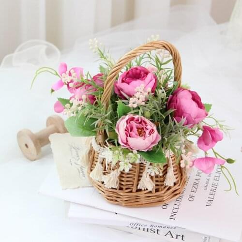 Artificial Peony Bonsai Potted Plant Landscape Home Floral Decor Wedding Decoration Party Gifts Fake Flower Basket