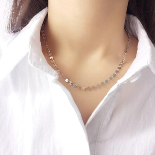 Delicate Flat Dapped Sequin Choker Lace Chain 925 Sterling Silver Shimmer Disc Layering Necklace Tattoo Bridesmaid Boho Necklace