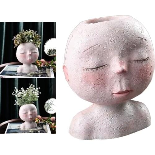 Girls Face Sculpture Flower Planter Garden Plant Pot Art Decor Resin Flowerpot