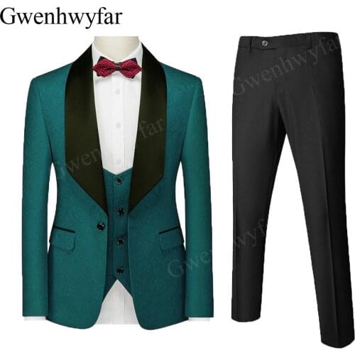 Gwenhwyfar Peacock green Men Suits Young Mens Paisley Evening Party Suits Groomsmen Tuxedos For Beach Wedding Jacket+Pants+Vest