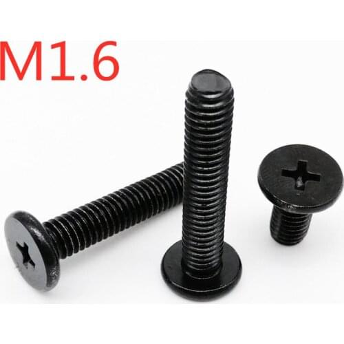 M1.6*2/3/4/5 Flat thin head phillips machine screw wafer head screws steel black zinc plated