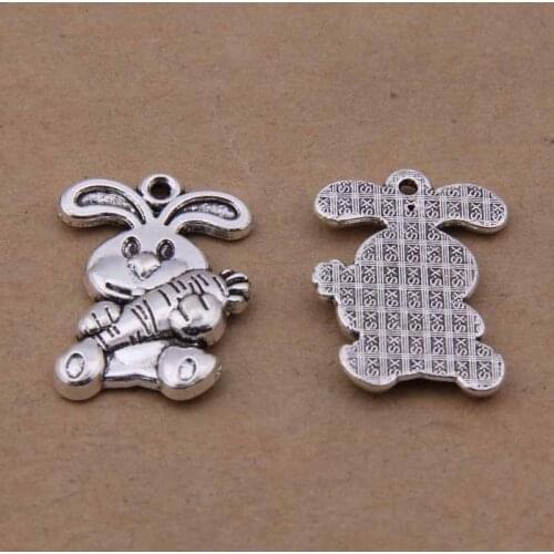 Daisies 100pcs/lot 15*20mm Silver Plated Rabbit Bunny Carrot Easter Charms Pendants for Jewelry Making DIY Handmade Craft