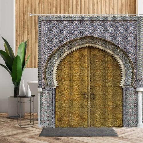 Moroccan Door Decoration Shower Curtain Traditional Ethnic Pattern Photo Bathroom Decor With Hook Bath Curtain 3D Printed Fabric