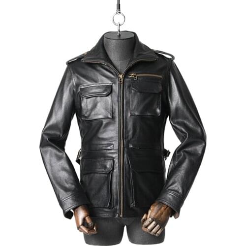 Free shipping.2021 brand new father clothes.outdoor hunting leather jacket.classic M65 cowhide coat.quality plus size leather