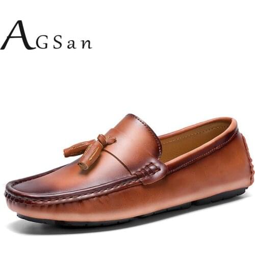 AGSan Genuine Leather Tassel Loafers Men Classic Business Loafers Shoes Handmade Footwear Slip On Driving Shoes Office Flats Men
