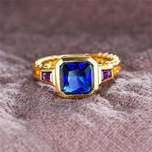 Male Female Green Blue Stone Ring Crystal Yellow Gold Zircon Wedding Rings Promise Big Engagement Rings For Men And Women