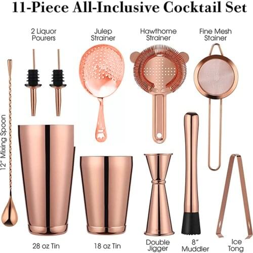 Cocktail Shaker Bar Set: 2 Weighted Boston Shakers,Cocktail Strainer,Jigger,Muddler and Spoon, Ice Tong,2 Bottle Pourer Barware
