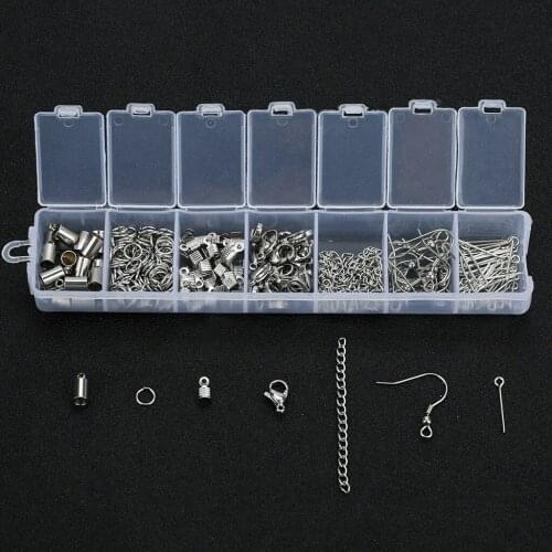 220x Earrings Jewelry Making Findings Kit with Closed Jump Rings, End Cap, Extender Chain, Lobster Clasps, Head Pins, Ear Wire