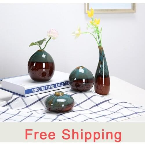 High quality Kiln glazed ceramic vases Chinese classical home decoration crafts ornaments alien ceramic Vase 4 colors