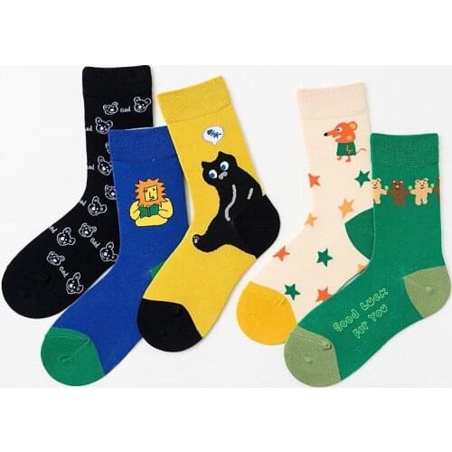 Cartoon Cute Pattern Design Girl Socks Street Hip-hop Cool Style Cotton Socks Funky Socks 5 Pairs Lot