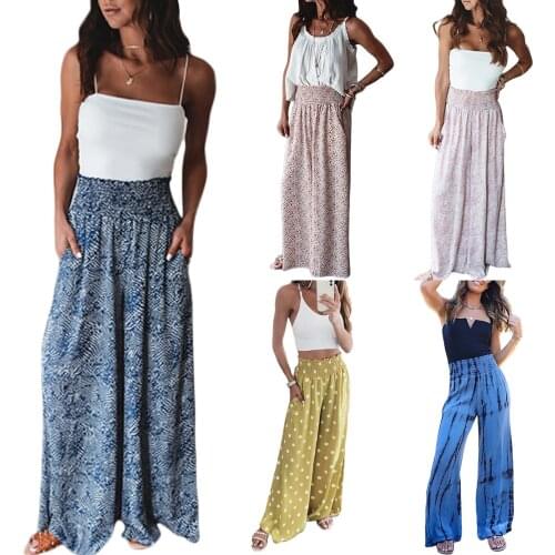 New Women Loose Pants, High Waist Casual Leisure Daily Wide-Leg Loose Floral Striped Streetwear For Home Wear Party Vacation