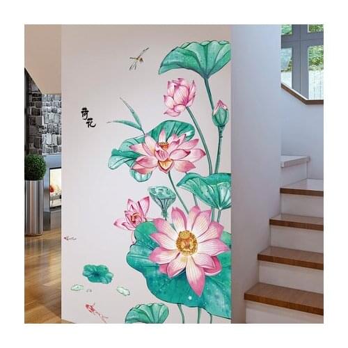 New Chinese Wall Sticker Wallpaper Self-adhesive Landscape Painting Lotus Living Room Sofa Background Wall Decor Home Mural