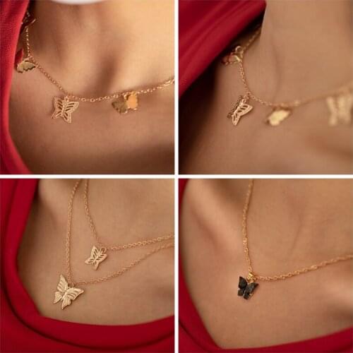 LOVR 2020 New Korean Small Butterfly Necklace Women Fashion Adorable Sweet Simple Clavicle Chain Acrylic Necklace Female Jewelry