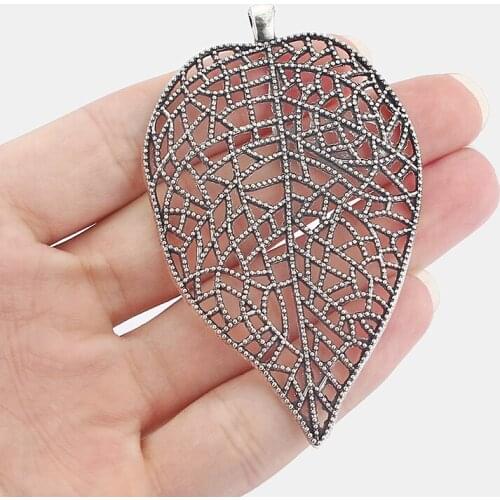 2pcs Fashion Lacework Filigree Leaves Pendant For Statement Necklace Jewelry Making Findings 72*47mm