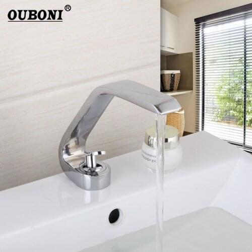 OUBONI Polished Chrome Basin Sink Faucet Single Handle Kitchen Bathroom Basin Sink Hot And Cold Brass Water Mix Tap