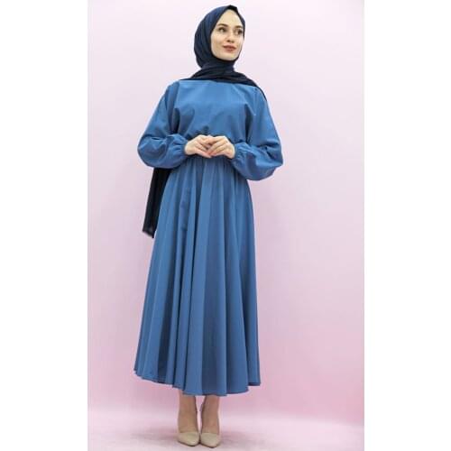 Full Closed Muslim Women Hijab Beli Wheel Circular Hijab Dress Blue
