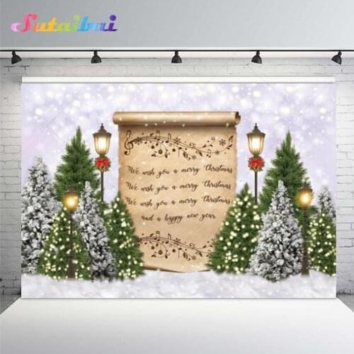 Merry Christmas Party Winter Snow Backdrop Music Note Lights Christmas Trees Decorations Photography Background Photo Studio