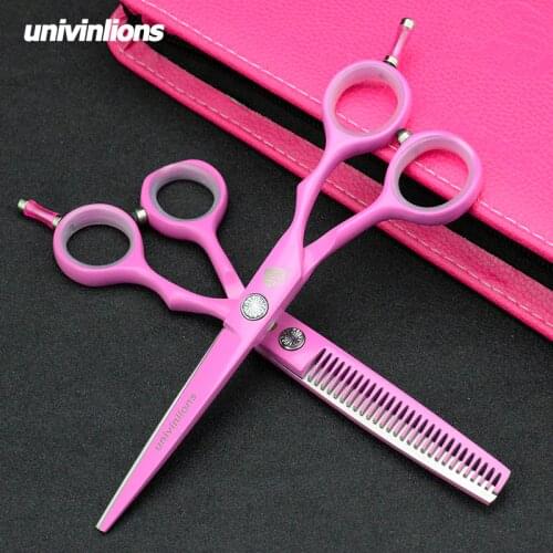 5.5/6.0" pink japanese hairdressing scissors hot hair stylist shears professional barber scissors hair thinning scissors pinking
