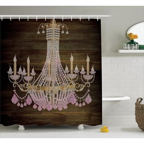 Rustic Wooden Planks Crystal Chandelier Fashionable House Decoration Bathroom Textile Modern Special Collection Shower Curtain