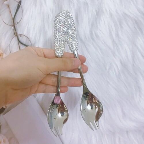 Silver Spoon Fork Stainless Steel Creative Salad Forks Utensils Combo Spaghetti Salad Dessert Fruit Heavy Duty Flatware Set Tool