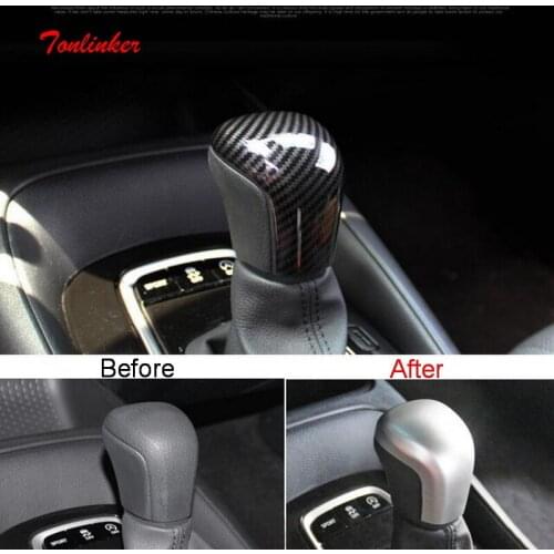 Tonlinker Interior Car Gear Head Cover Case Sticker for Toyota Corolla 2019-20 Car Styling 1 PCS ABS Carbon Cover Sticker