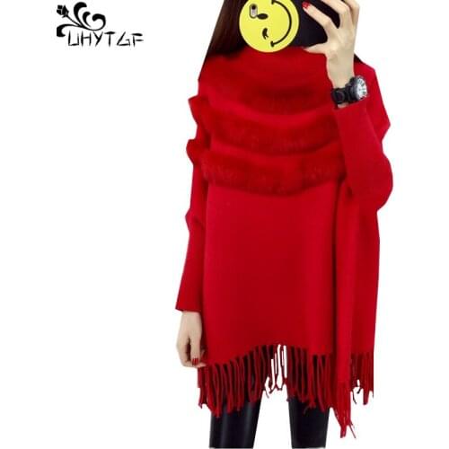UHYTGF Women Autumn Sweater Jacket 2018 Korean Pullover Cloak Female Turtleneck Winter Tops Fashion Tassel Loose Ladies Coat 270