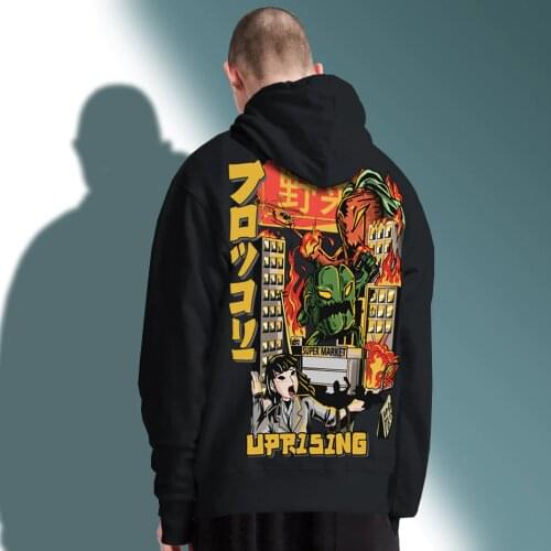 UPRISING Men Hip Hop Japanese Harajuku Cartoon Monster Streetwear Tops Cotton Oversized HipHop Hoodies, Sweatshirts