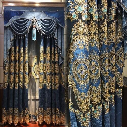European-style High-end Atmospheric Luxury Blue Hollow Embroidered Curtains for Living Room and Bedroom Blackout Curtains