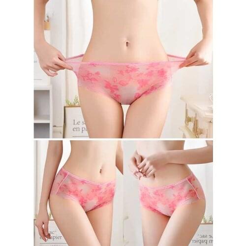 Panty Women Mid Waist Plus Size Breathable Transparent Printed Briefs Sexy Thin Seamless Stretchy Panties