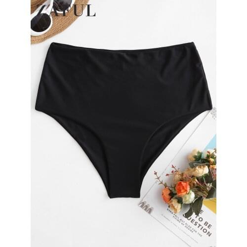 ZAFUL High Waist Solid Bikini Bottom Women Summer Swimming Beachwear Sexy Swimwear Female Briefs Swimsuit