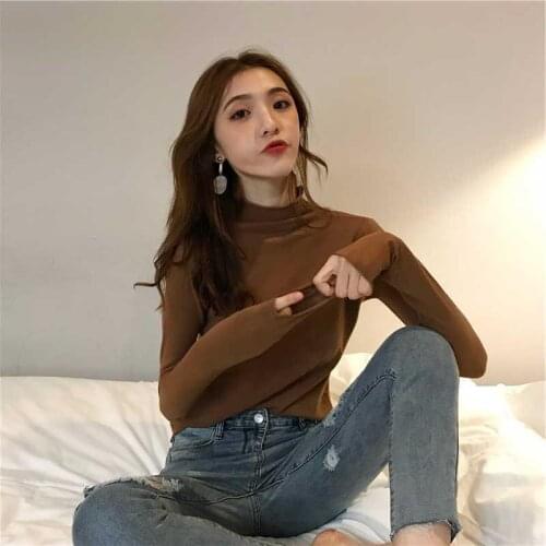 Women Knitted Sweater Half Turtleneck Polyester Pullovers Solid Yellow Sweater Long Sleeve Womens Winter Clothes korean style