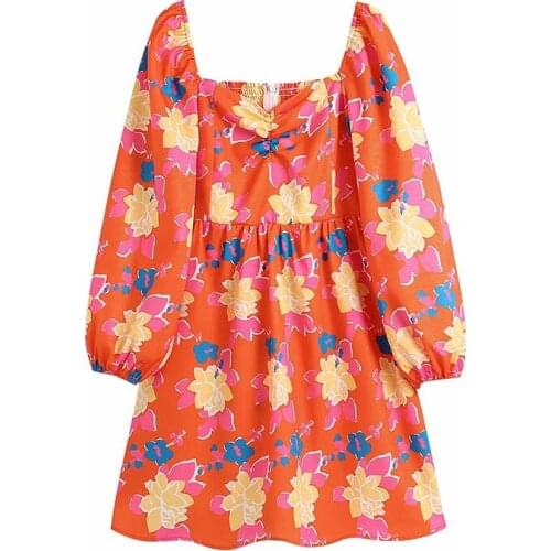 YENKYE Fashion 2021 Women Vintage Multicolor Floral Print Dress Sexy Collar Long Sleeve A-line Summer Casual Dress Short Vestido