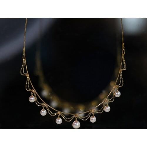 ZHIXI Real 18K Gold Fine Jewelry Lace Necklace Choker Solid AU750 Collar Chain Natural AKOYA Seawater Pearl For Women N502