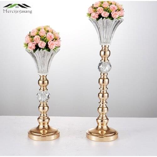 Gold Tabletop Vase Metal Flower Vase 40/52CM Table Centerpiece For Mariage Metal Flowers Holder For Wedding Decoration 10PCS/LOT