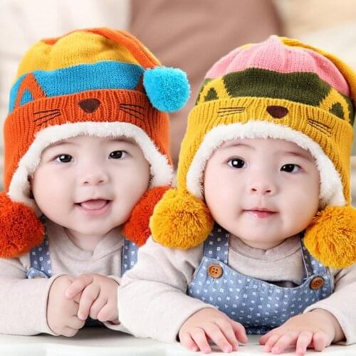 1pieces cap Baby winter hats Suitable 6-36 months old star baby hats Cute Cat ear cap Childrens Kit Lens Cap Thick Warm Cozy