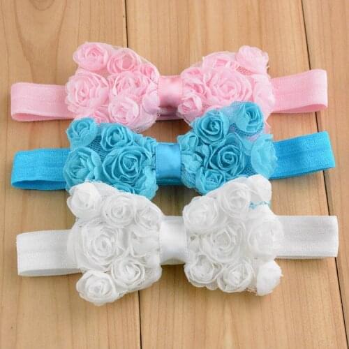 10pcs/lot Girl Headdress 3" Chiffon Rose Flower Bow DIY Headband Hair Accessories FD237
