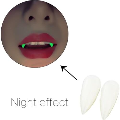 2Pcs Halloween Harmless Cosplay Party Favors Fake Luminous Vampire Teeth Fangs Dentures Easy To Use
