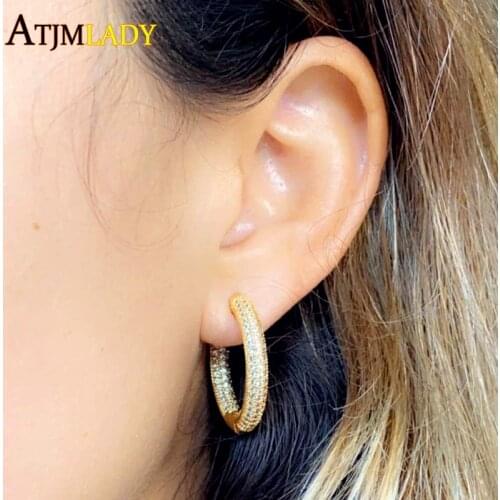 2021 Hotsale New Luxury Multi Layer Cubic Zircon Iced Out Bling Full Clear CZ Paved 25mm Hoop Earrings For Women Korean Jewelry