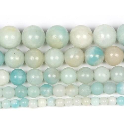 4-12mm Natural Stone Bead Round Smooth Loose Amazons Stone Beads For Jewelry Making DIY Charm Bracelet Necklace Handmade