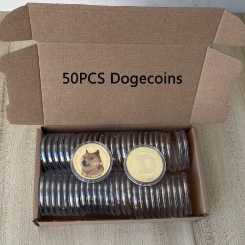 50pcs 40*1.5mm Creative Souvenir Dogecoin Gold Plated Collectible Gift Art Collection Physical Gold Commemorative Replica Coin