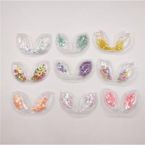 8pcs/lot 3*6cm Bling bling Sequin Rabbit ear patch applique for DIY Headdress Accessories